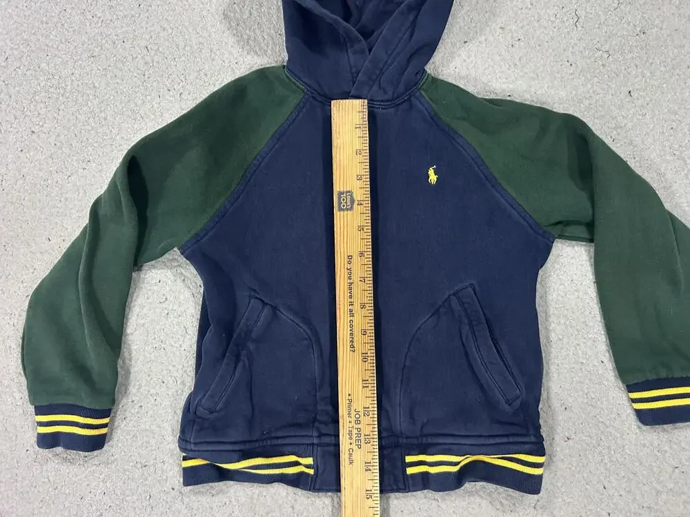 Polo Ralph Lauren Jacket Kids 7 Blue Green Fleece Hooded Varsity Snap Logo